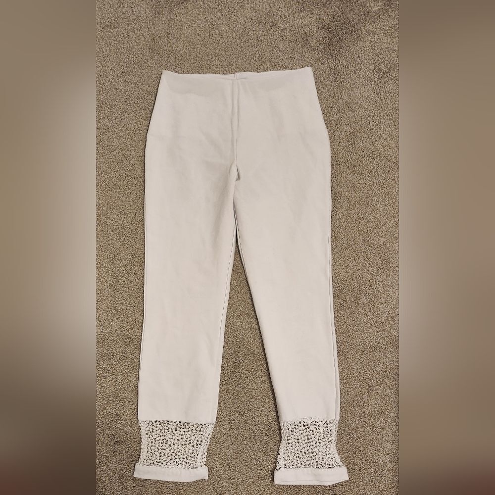 Lysse White Ponte Leggings with Lace Cuffs